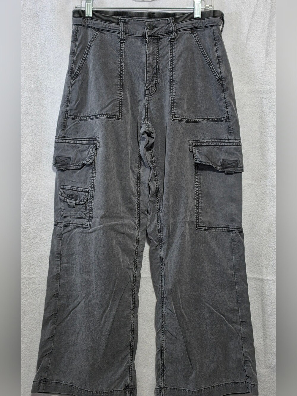 Vintage Y2K Wide Leg Cargo Pants Gray Wash Utility Skate Grunge Distressed SZ 6